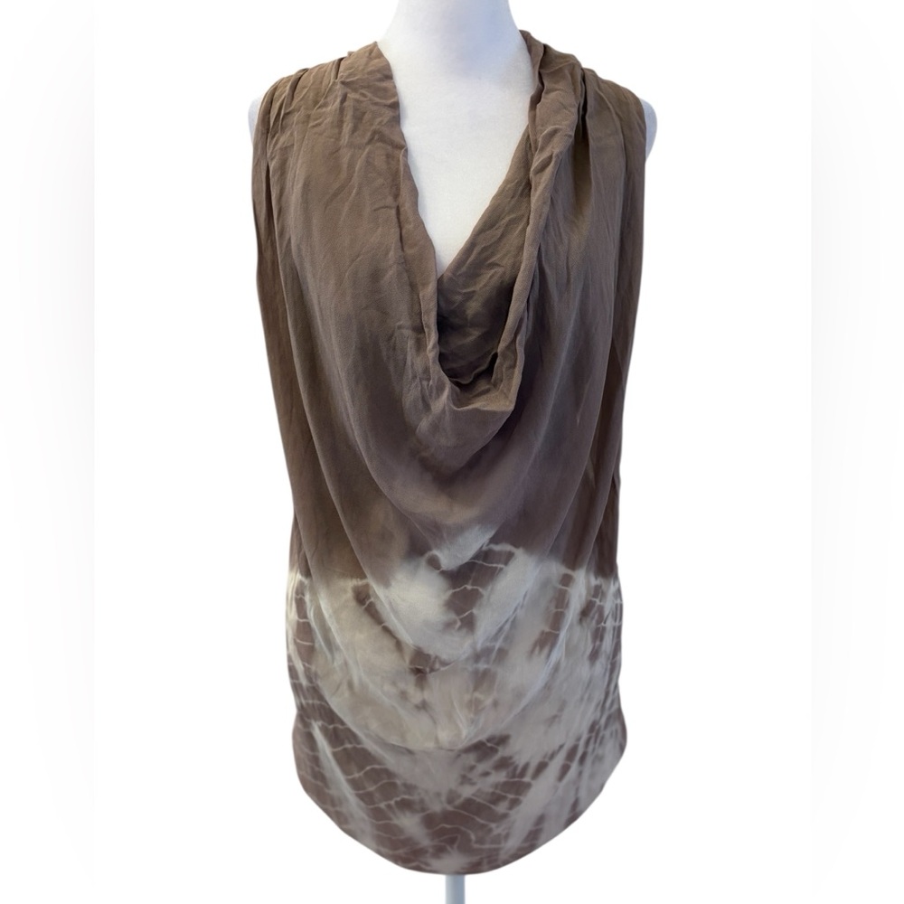 New Small Young Fabulous & Broke Brown Tie Dye Cowl Neck Racerback Tunic Top